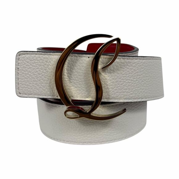 Christian Louboutin CL Logo Calf Leather Belt Leche White Size 90/36 main image 8